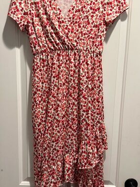Mother Bee Maternity White Dress with Red Floral Print